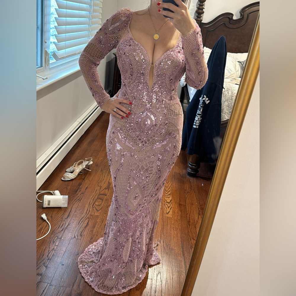 Beaded Lavender Evening gown Lilac